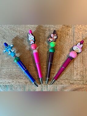 NEW & Handmade Set of 4 Beaded Pens - Cartoons
